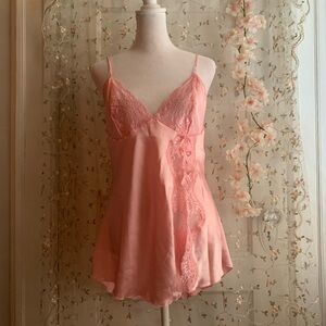 vintage frederick’s of hollywood hot pink lace slip dress size L